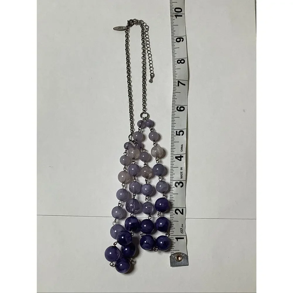 New York & Co NY Purple Double Strand Chunky Beaded Statement Necklace F18-50